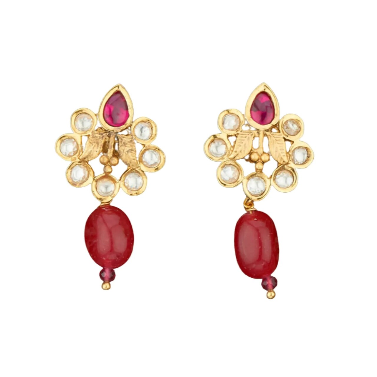 Indian Kundan Small Earrings for Women - Indian Traditional Small Jhumka Chandbali Kundan Stud Earrings in Gold & White Tone Bollywood Style Small Dangle Earrings for Women Bridal Jewellery